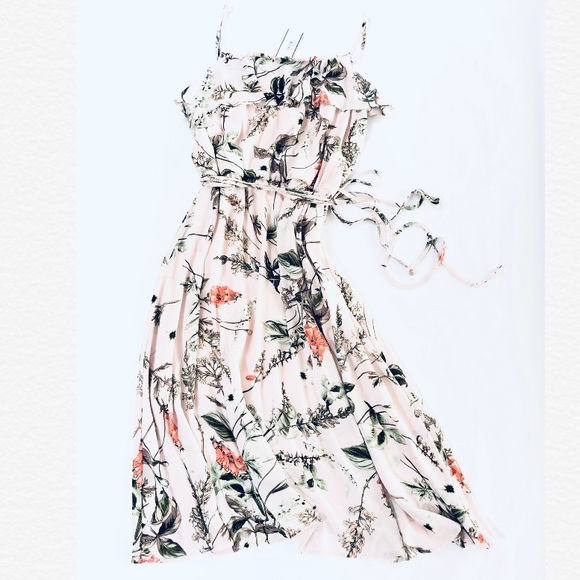 B collection by Bobeau - Blush Pink Floral Ruffle Midi Dress - (#0667) - Picture 1 of 9
